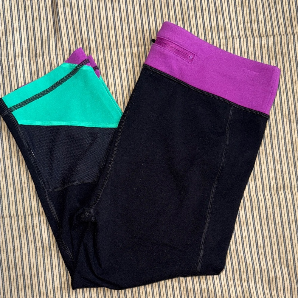 Y2K Fila Women’s Leggings with Purple and Black Design - Size M